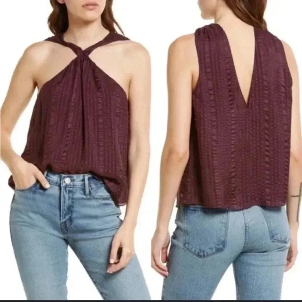 NWT!! Frame - Draped Textured Silk Halter Top in Cabernet Purple - Size XS